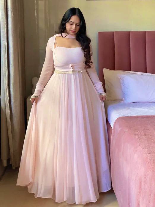 fashion show dress malfunction Fashionable White Color Georgette Anarkali Gown – vastracloth main image 0