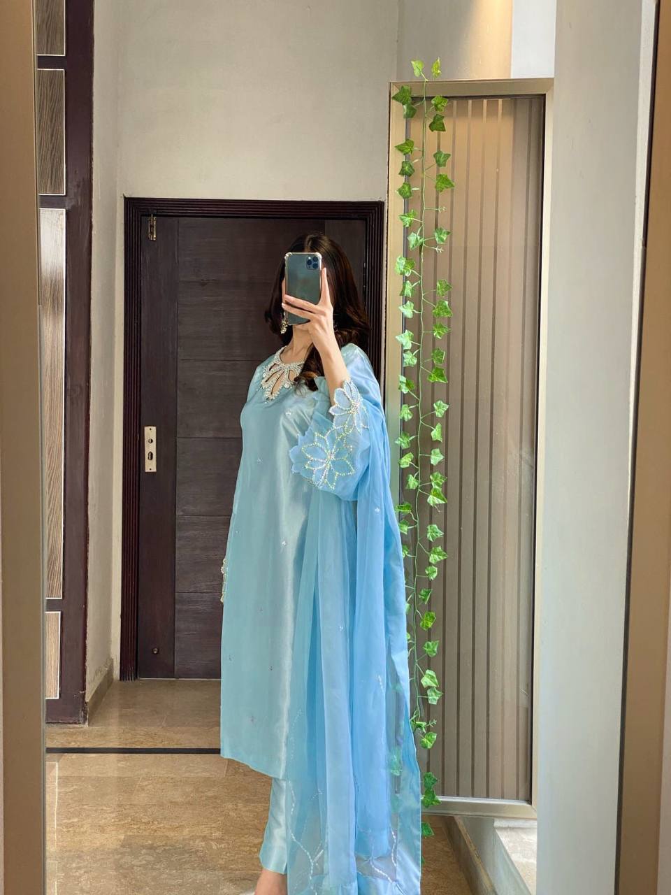 Beautiful Sky Blue Color Embroidery With Beads And Sequence Work Salwar Suit