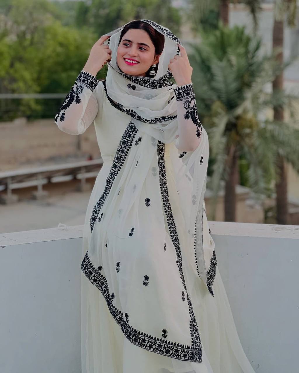 Elegant White Color Georgette Embroidered Gown with Matching Dupatta – Ready to Wear