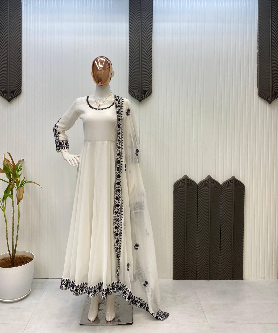Elegant White Color Georgette Embroidered Gown with Matching Dupatta – Ready to Wear