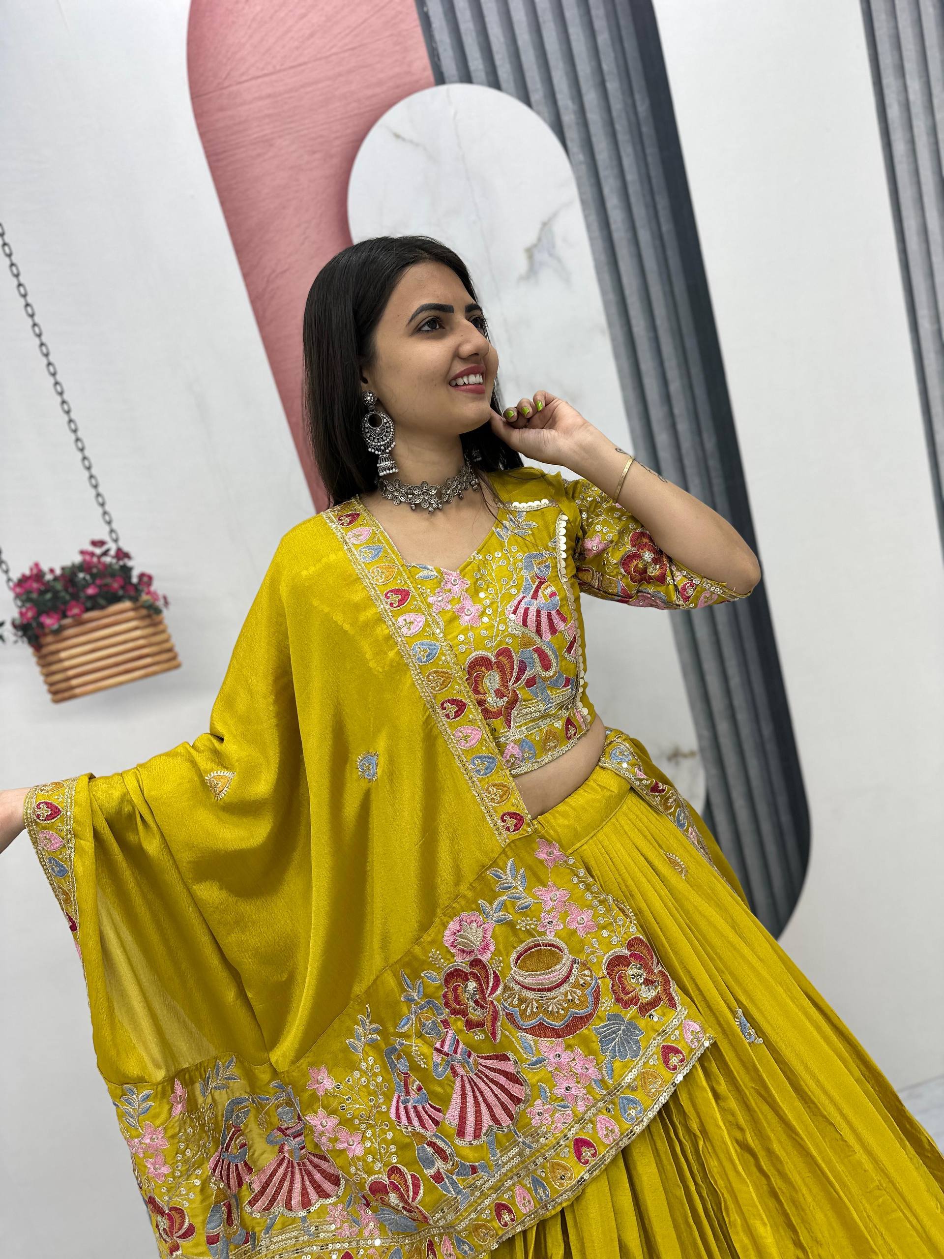 Haldi Special Wear Yellow Color Embroidery Lehenga Choli Set