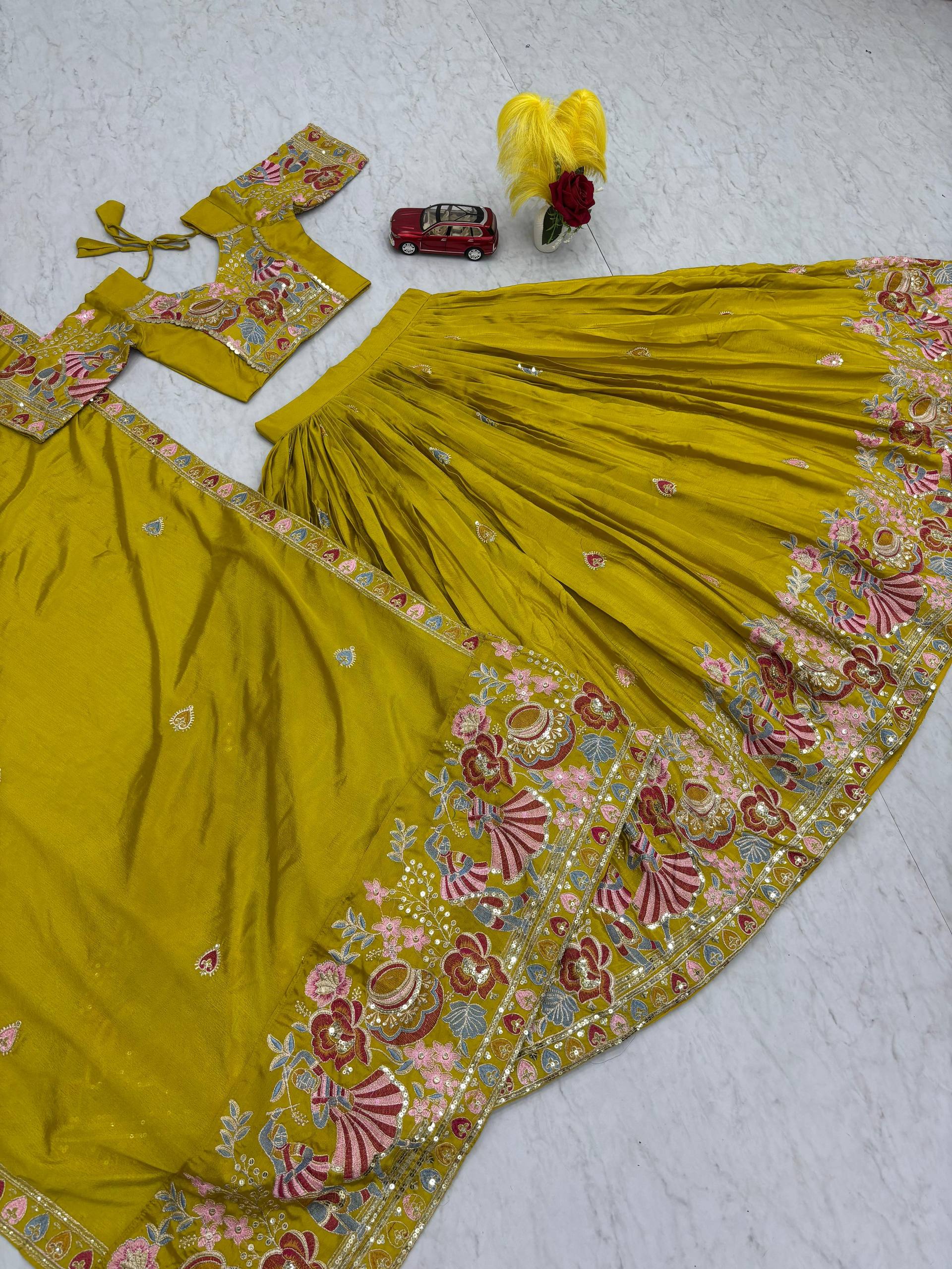 Haldi Special Wear Yellow Color Embroidery Lehenga Choli Set