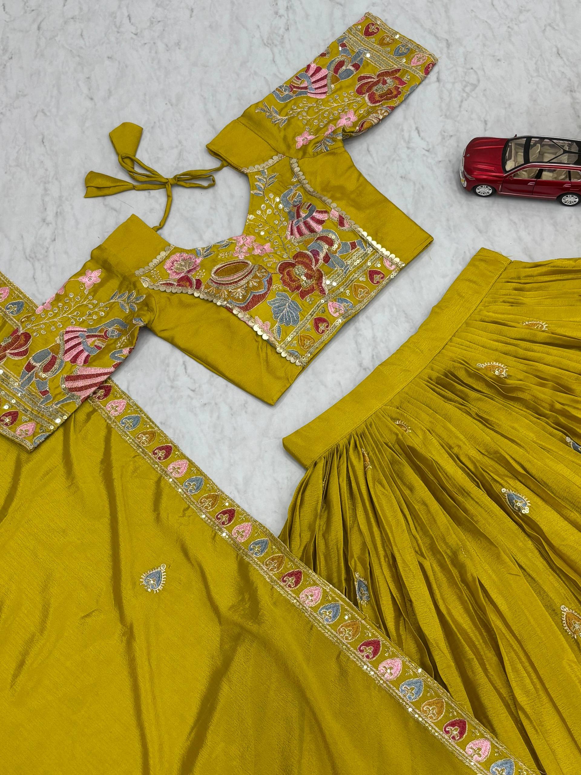 Haldi Special Wear Yellow Color Embroidery Lehenga Choli Set