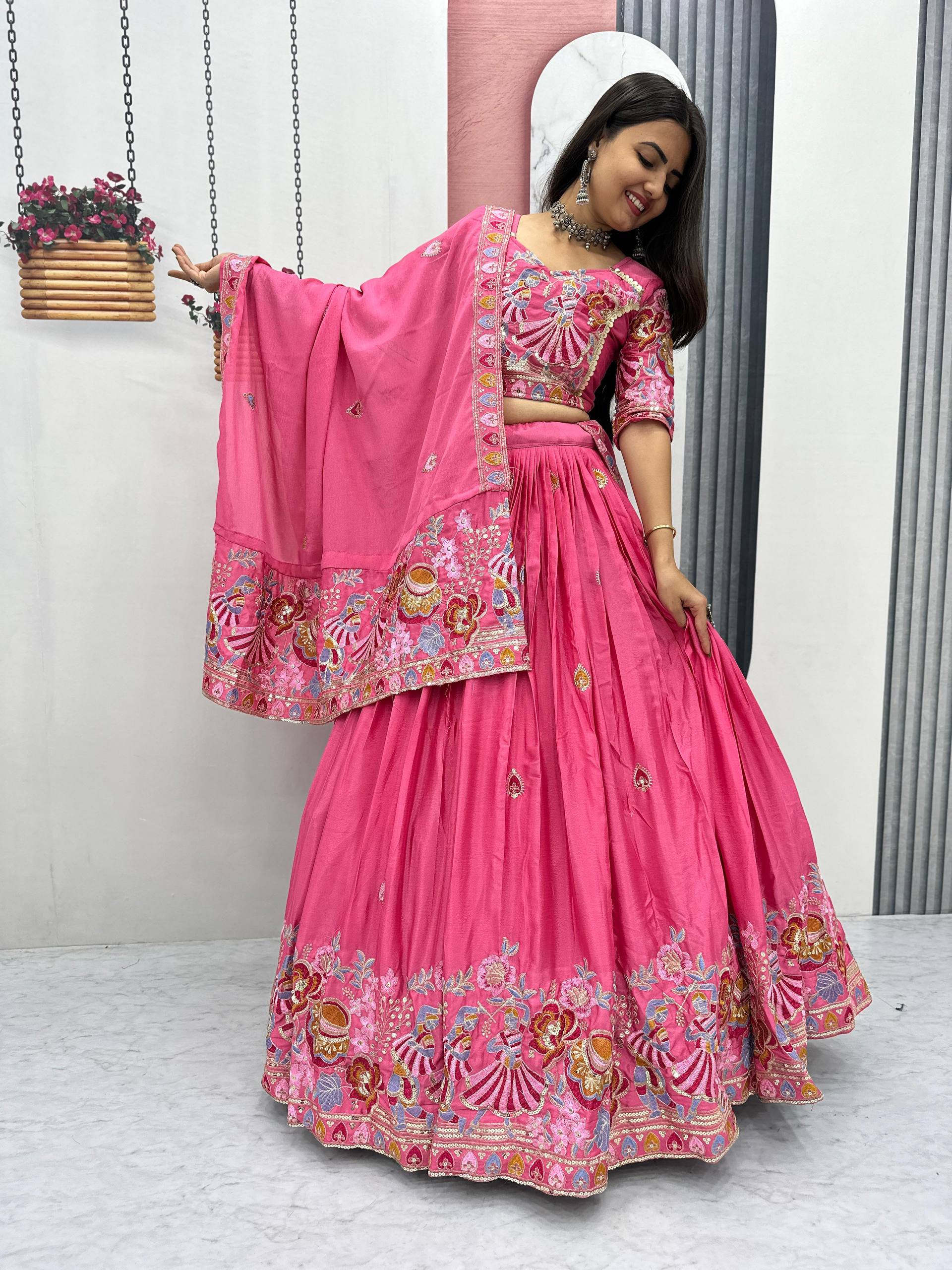 Wedding Special Wear Pink Color Embroidery Lehenga Choli Set