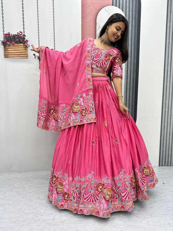 Wedding Special Wear Pink Color Embroidery Lehenga Choli Set