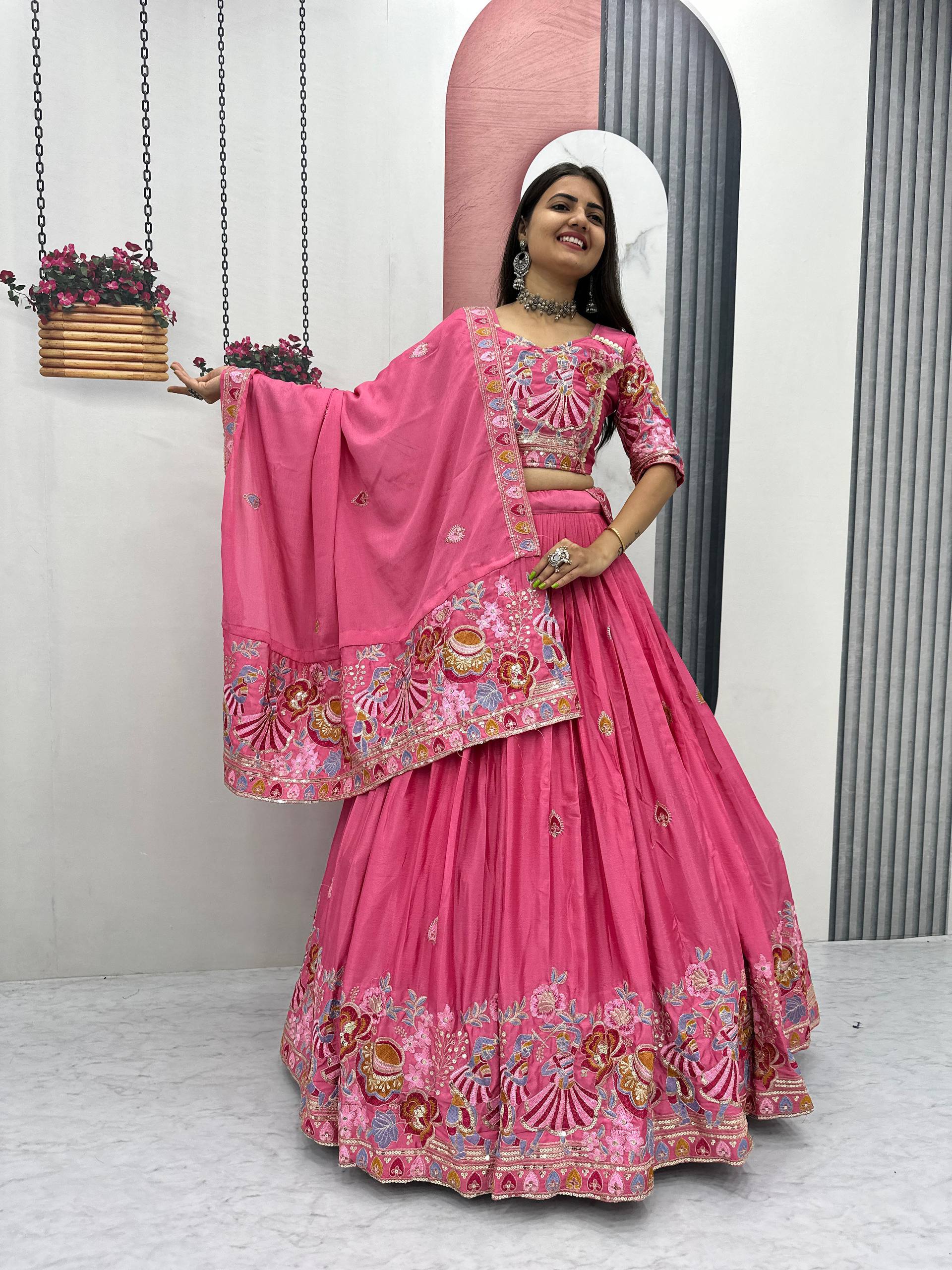 Wedding Special Wear Pink Color Embroidery Lehenga Choli Set
