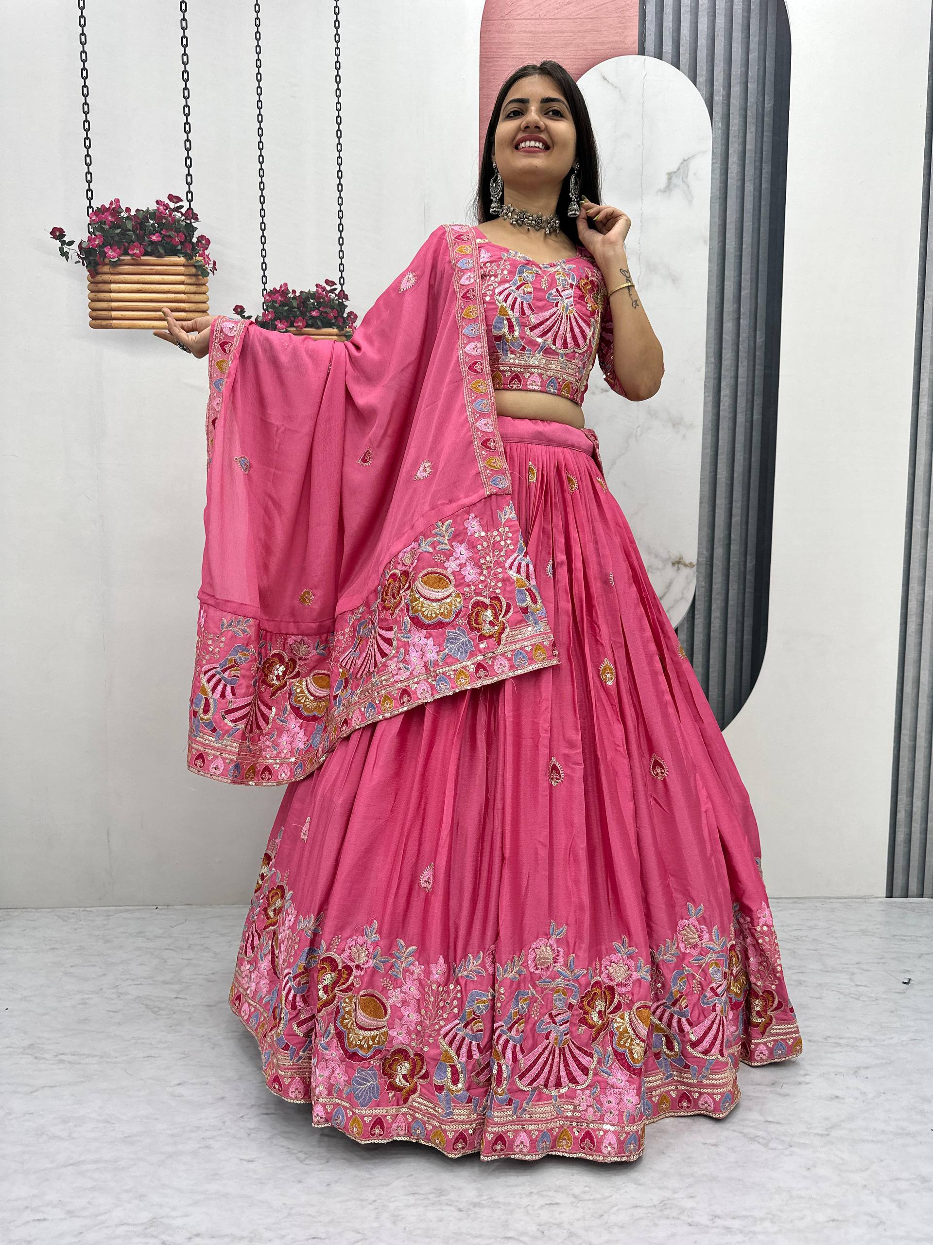 Wedding Special Wear Pink Color Embroidery Lehenga Choli Set