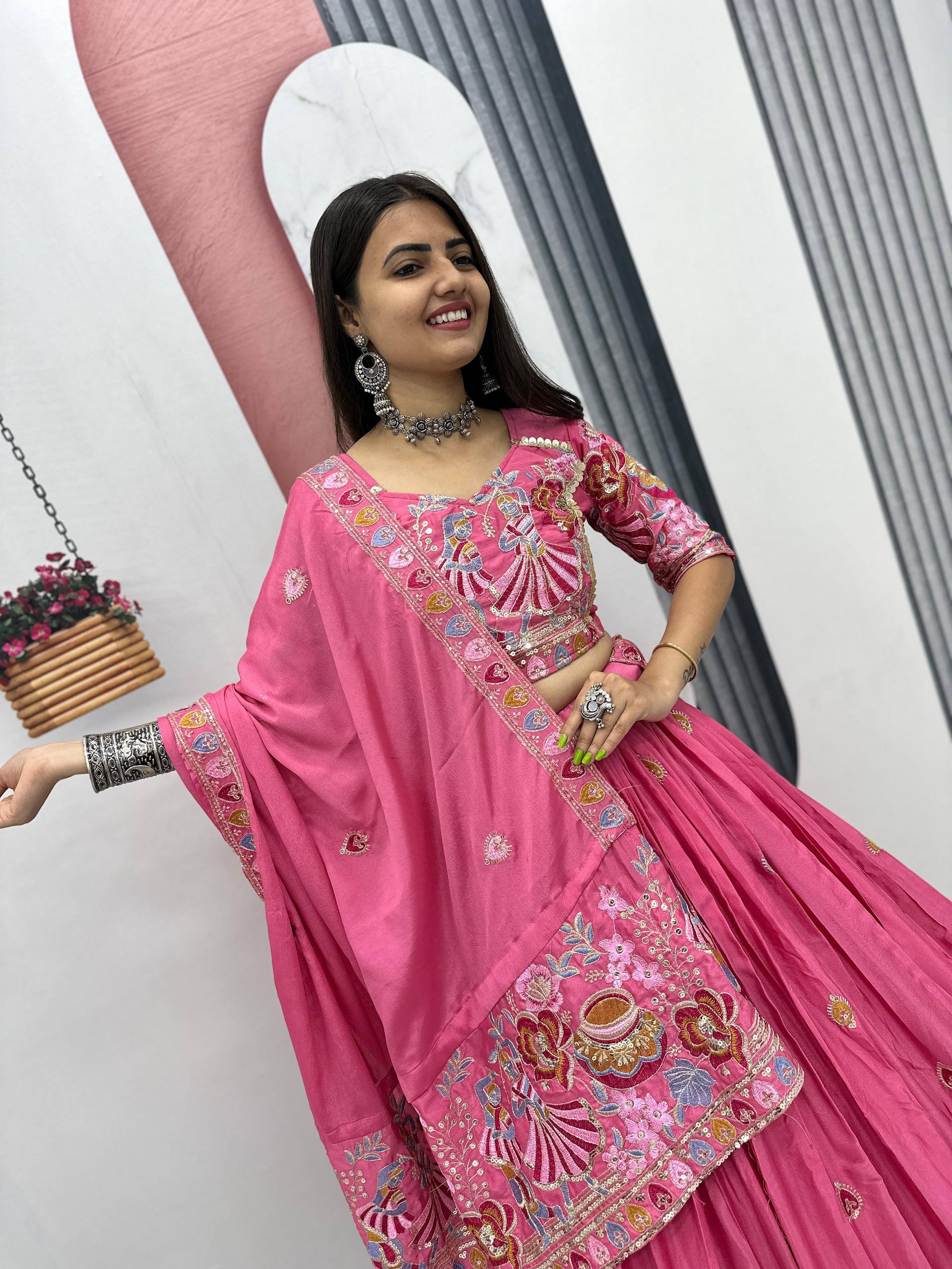 Wedding Special Wear Pink Color Embroidery Lehenga Choli Set