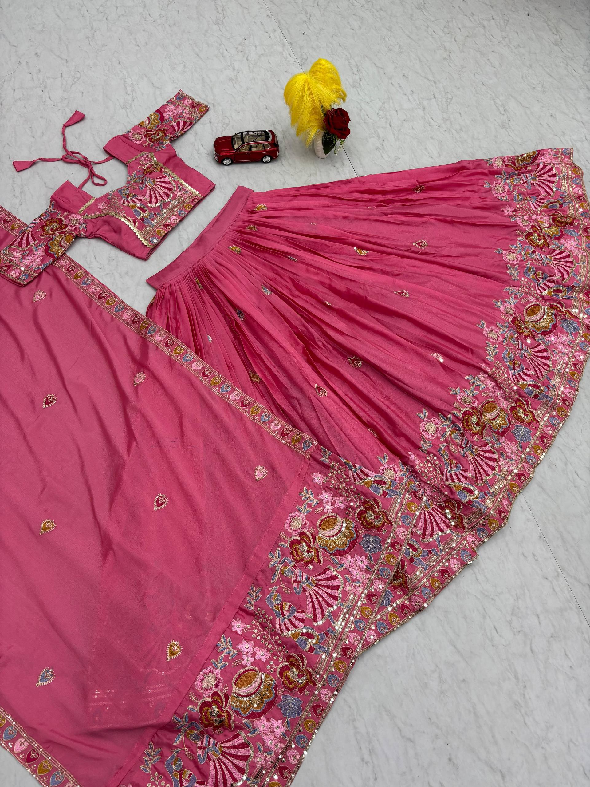 Wedding Special Wear Pink Color Embroidery Lehenga Choli Set