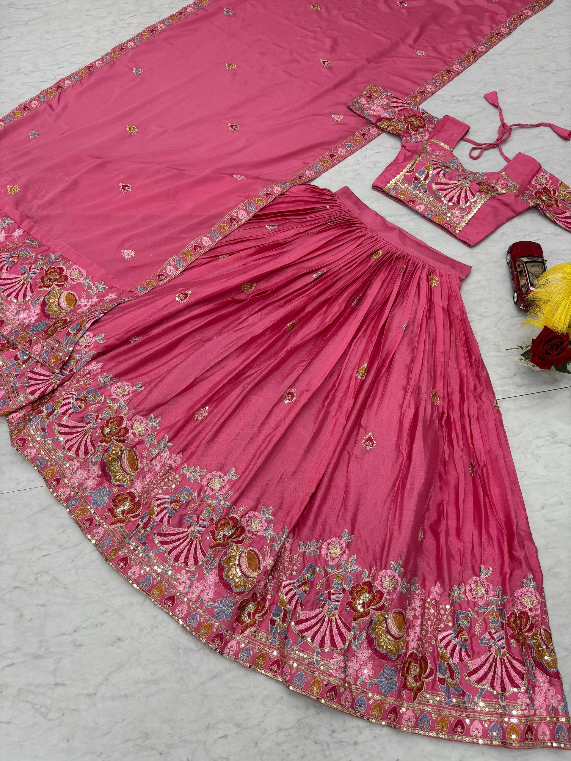 Wedding Special Wear Pink Color Embroidery Lehenga Choli Set