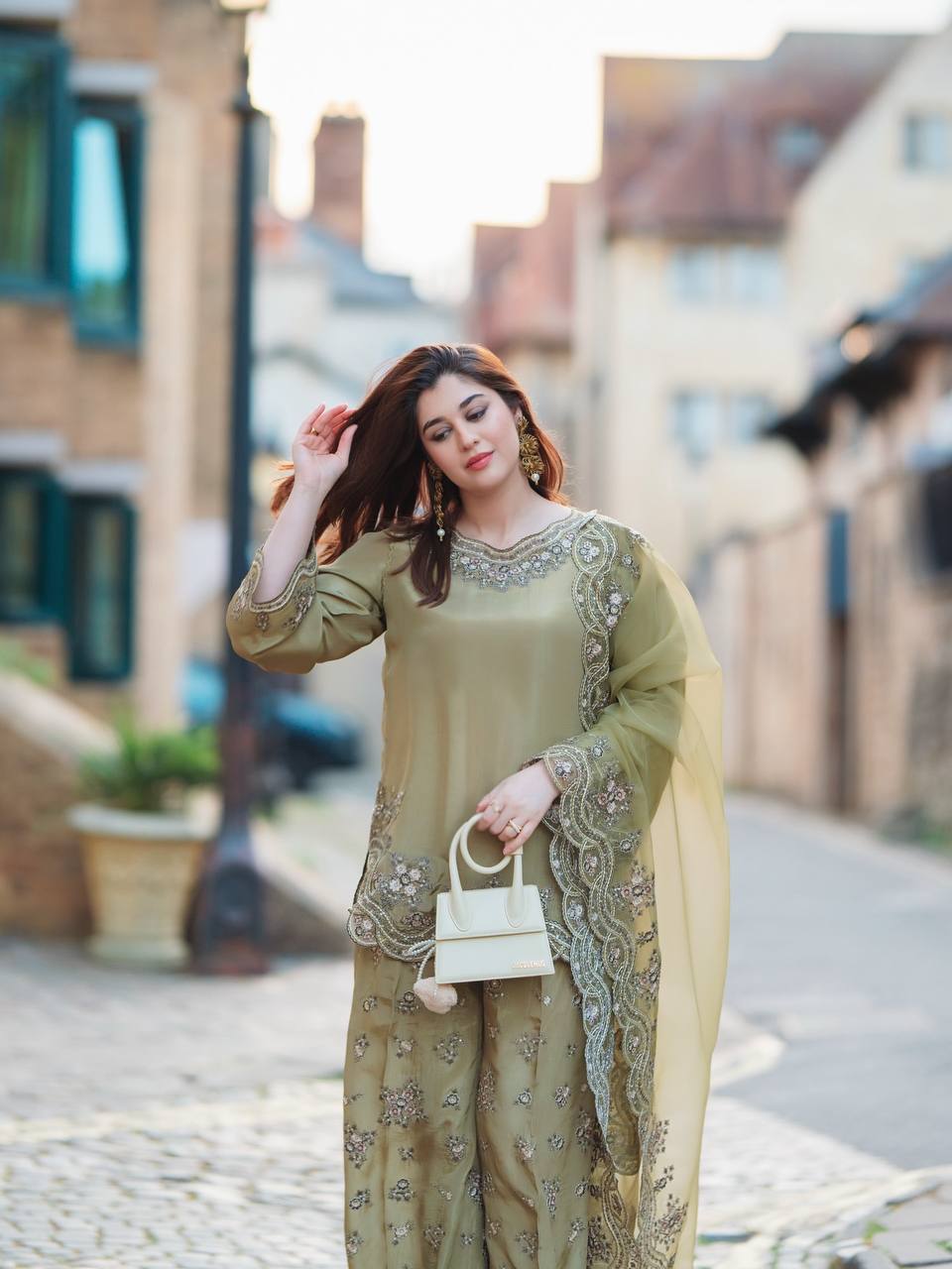 Function Wear Light Green Color French Crepe Silk And Embroidery With Sequence Work Beautiful Palazzo Suit