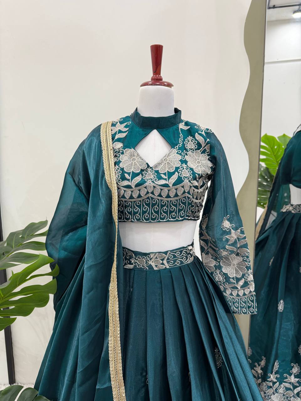 Party Wear Green Color  Jimi Choo Elegant Thread Embroidery Work Ready To Wear Lehenga Choli
