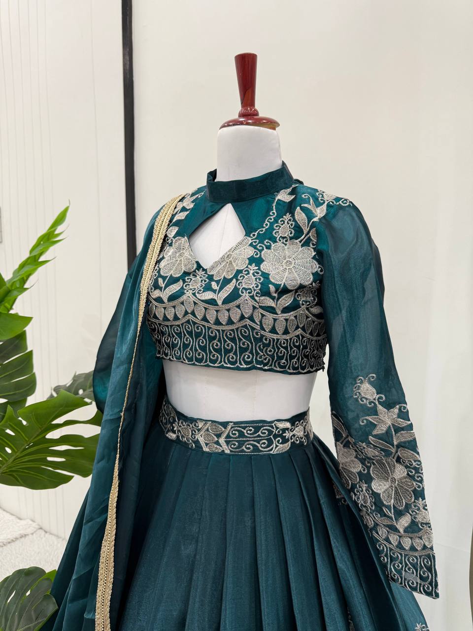 Party Wear Green Color  Jimi Choo Elegant Thread Embroidery Work Ready To Wear Lehenga Choli