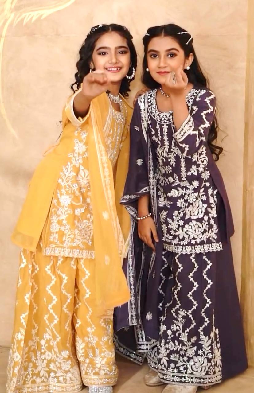 Designer Yellow Color Faux Georgette Embroidered Ready To Wear Shrara Suit