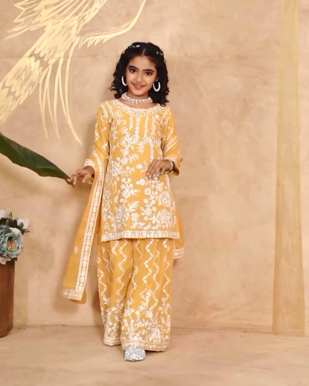 Designer Yellow Color Faux Georgette Embroidered Ready To Wear Shrara Suit