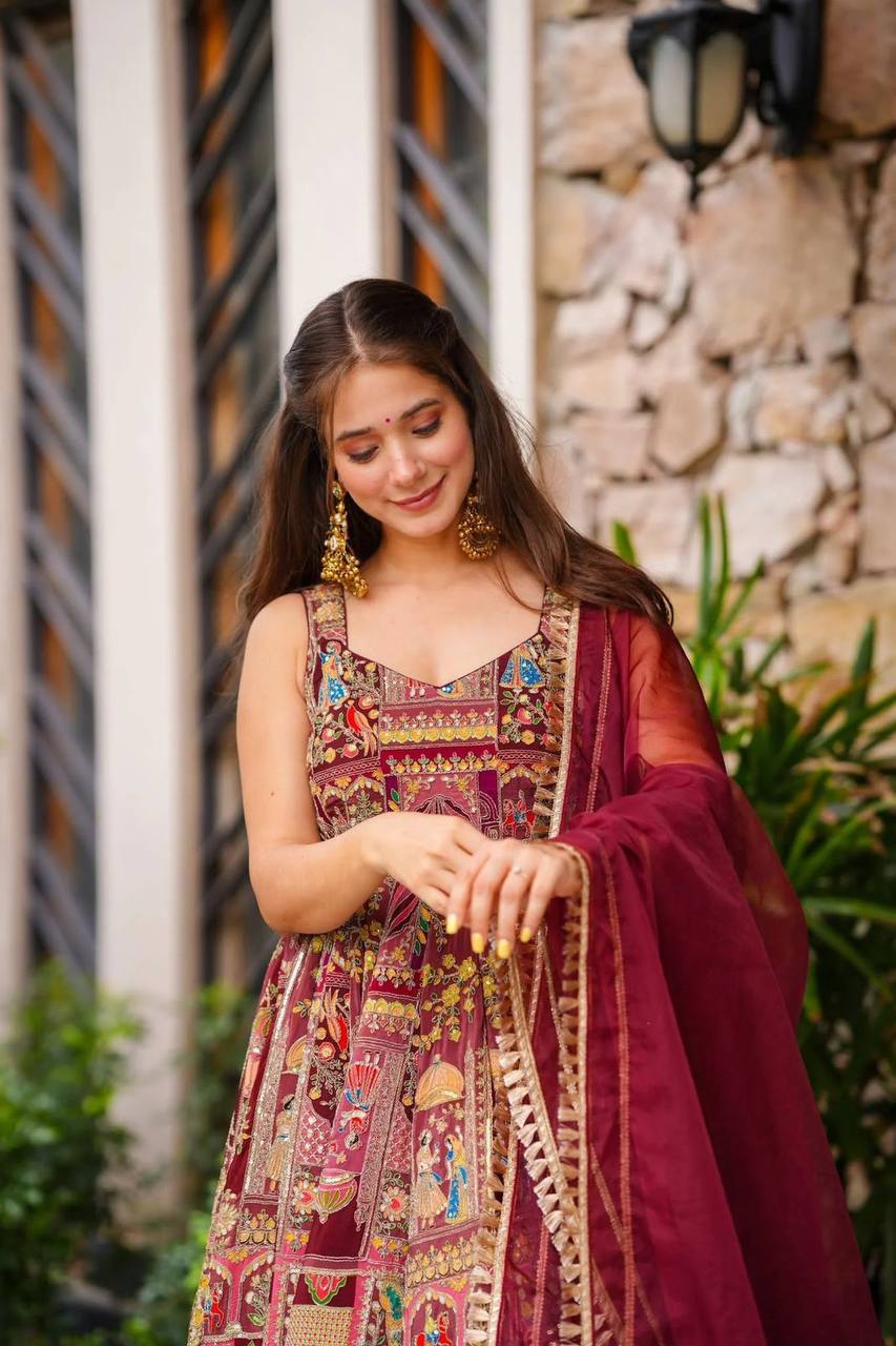 Festive Wear Premium Pure Jimmy Organza Silk Stunning Digital Printed Beautiful Gown