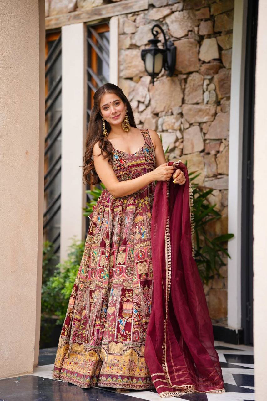 Festive Wear Premium Pure Jimmy Organza Silk Stunning Digital Printed Beautiful Gown