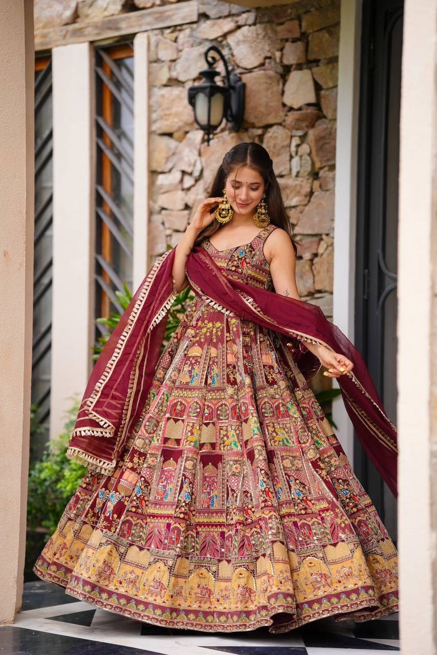 Festive Wear Premium Pure Jimmy Organza Silk Stunning Digital Printed Beautiful Gown