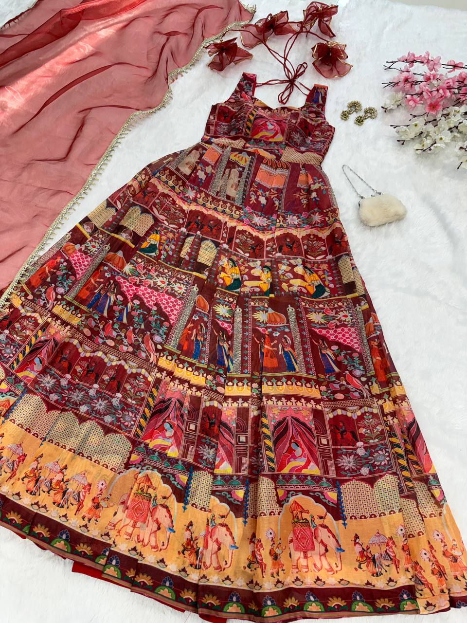 Festive Wear Premium Pure Jimmy Organza Silk Stunning Digital Printed Beautiful Gown