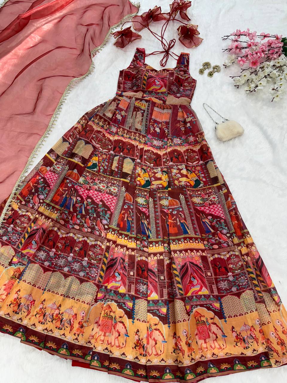 Festive Wear Premium Pure Jimmy Organza Silk Stunning Digital Printed Beautiful Gown