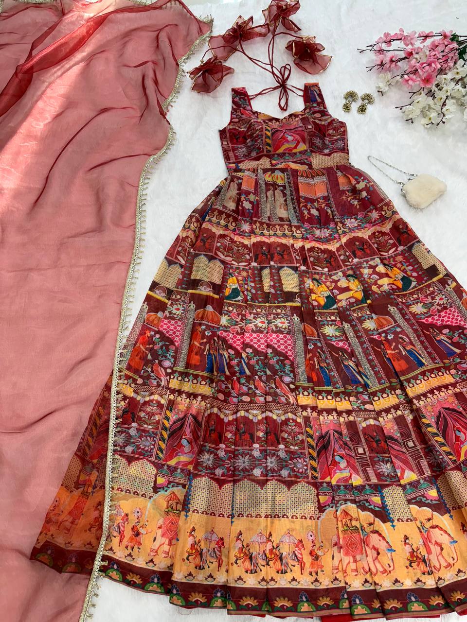 Festive Wear Premium Pure Jimmy Organza Silk Stunning Digital Printed Beautiful Gown
