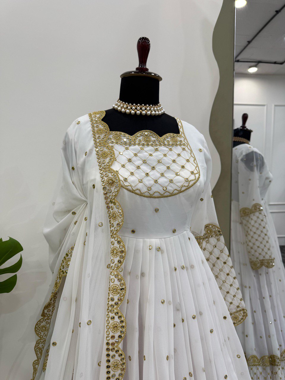 Reception Wear White Color Faux Georgette And Thread With 9mm Sequence Gown