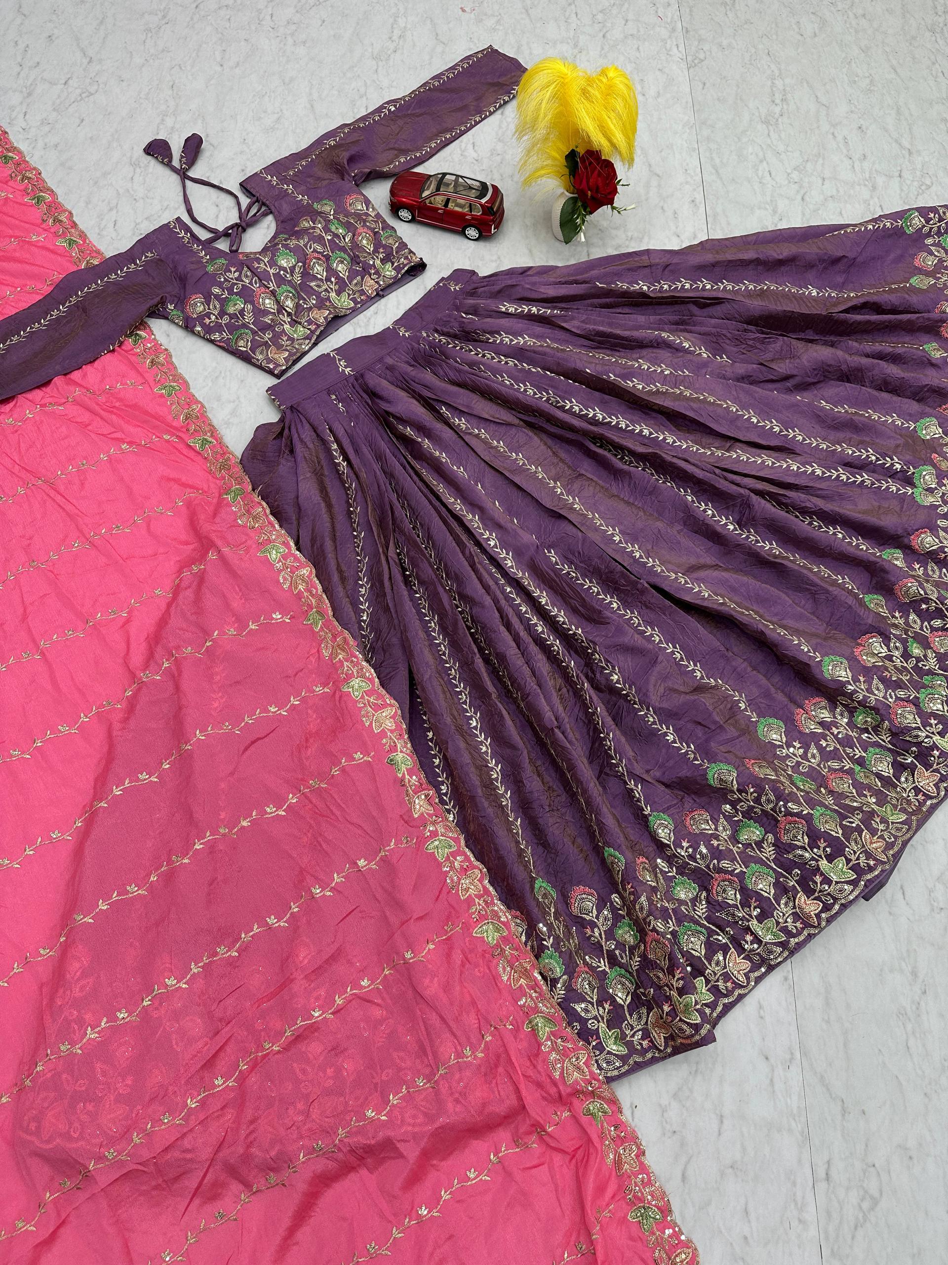 Celebrity Style Lavender Color Premium Gold Crush Heavy Embroidery Thread And Sequin Work Lehenga Choli