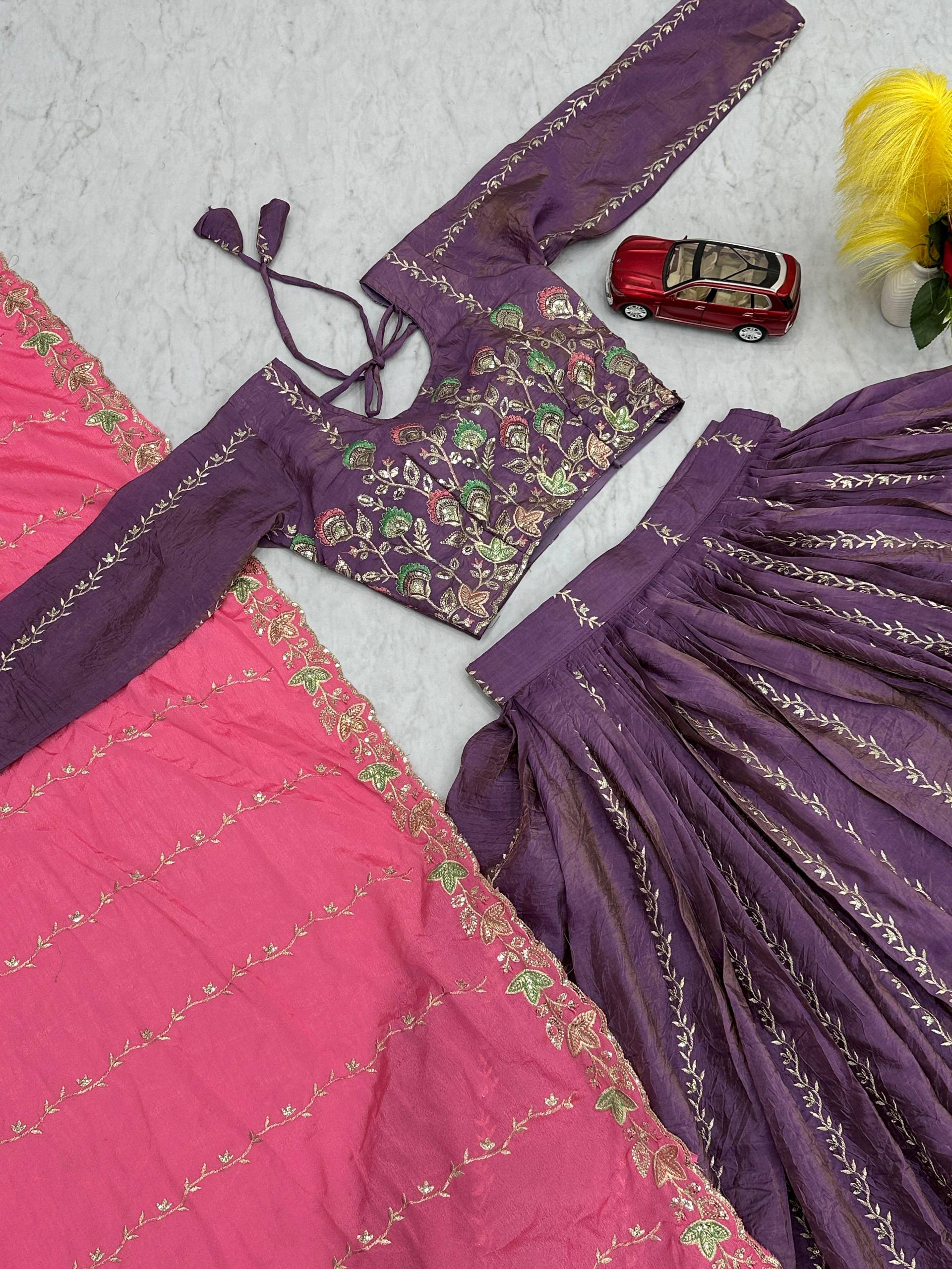 Celebrity Style Lavender Color Premium Gold Crush Heavy Embroidery Thread And Sequin Work Lehenga Choli