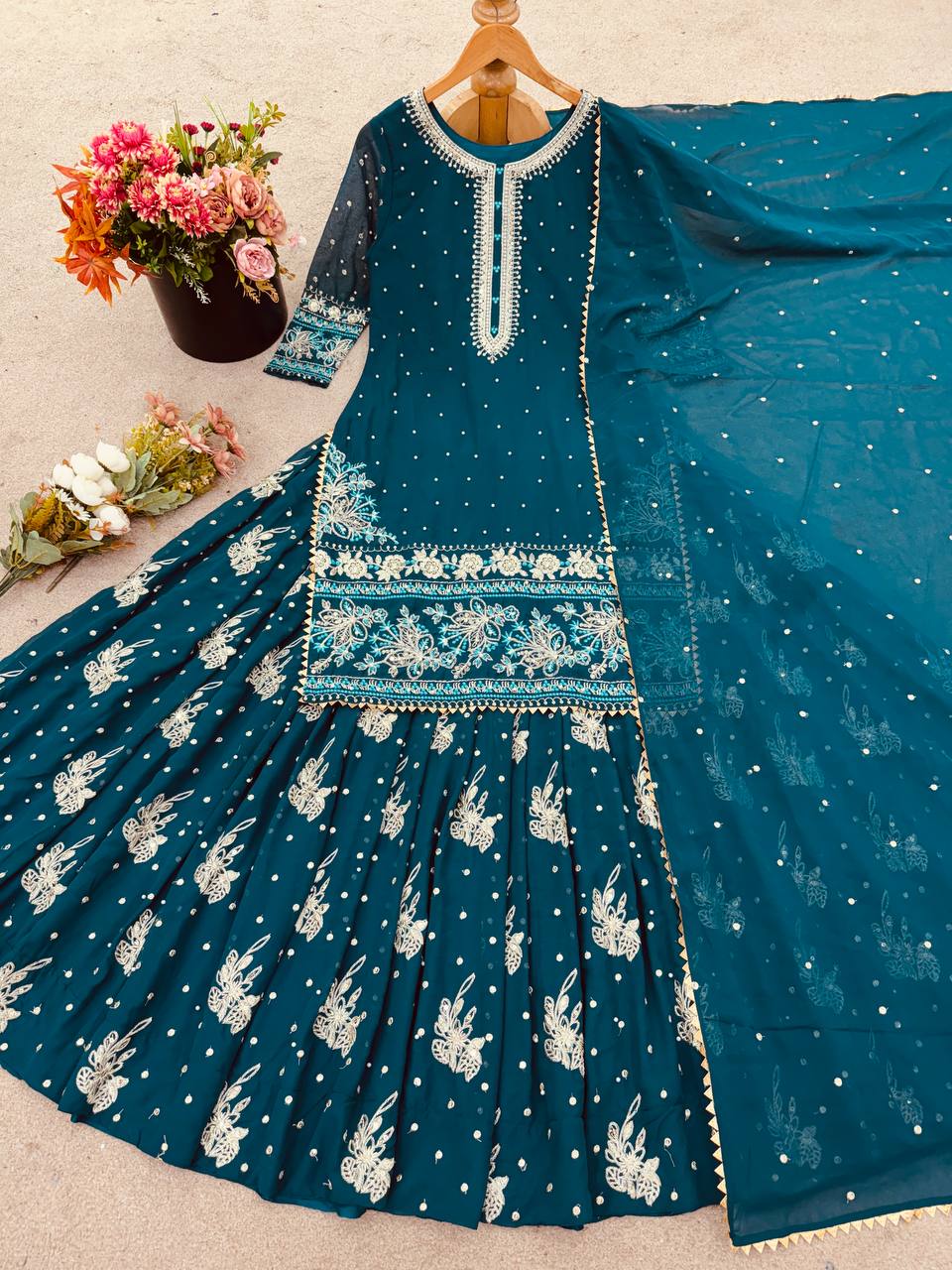 Elegant Green Color Embroidered Top with Semi-Stitched Lehenga & Net Dupatta for Wedding Wear