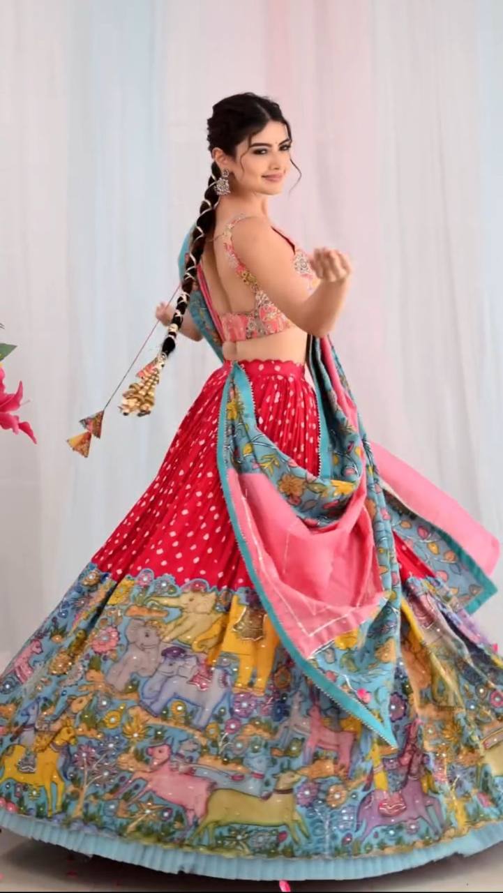 Wedding Wear Red Color Cotton With Kalamkari Printed Designer Lehenga Choli