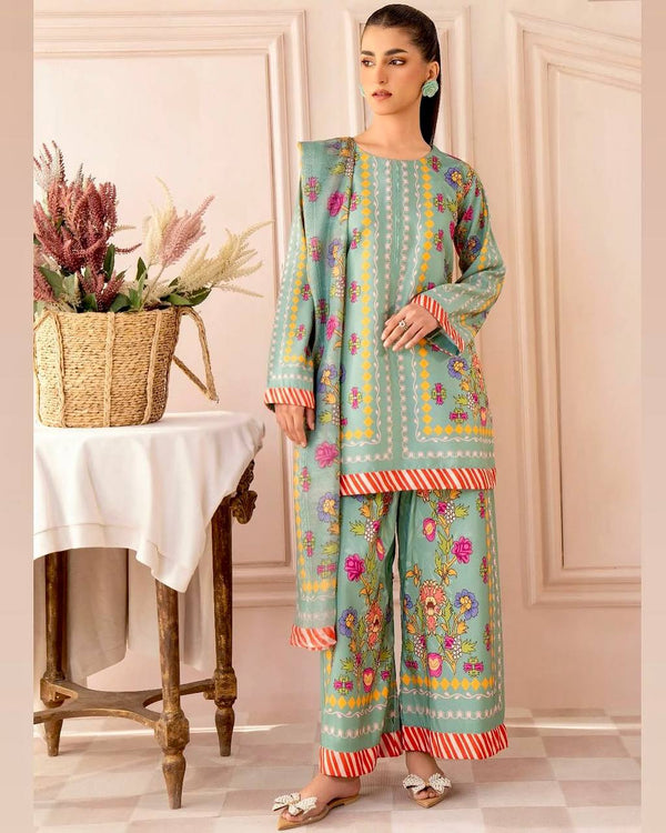 Casual Wear Light Green Color Pure Natural Crepe Matching Digital Printed Co-ord Palazzo Suit Set