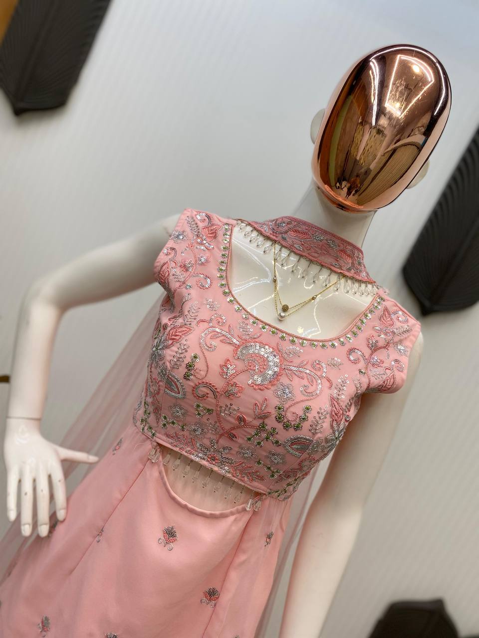 Trendy Wedding Wear Indo Western Peach Color Sequence Embroidered Outfit With Dupatta