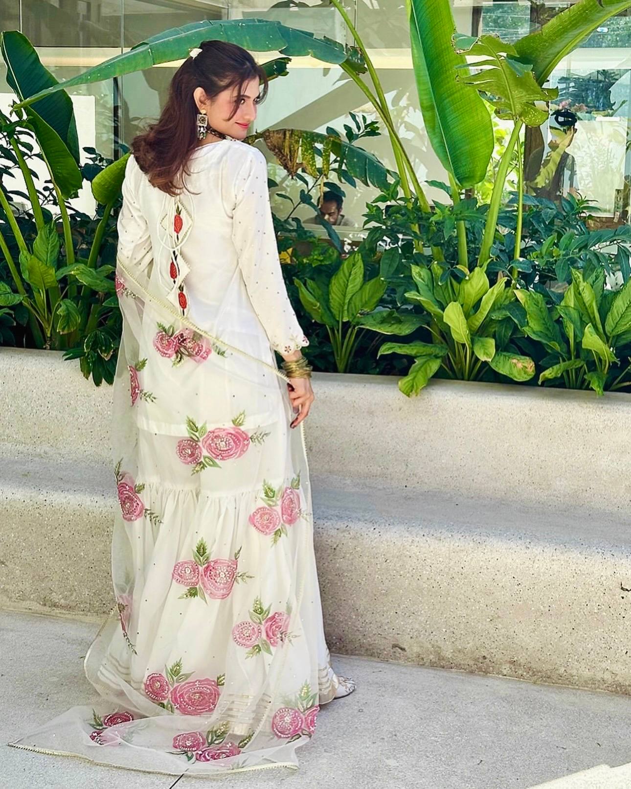 Beautiful White Color Premium Pure Natural Crepe With Embroidery And Sequin Work Sharara Suit