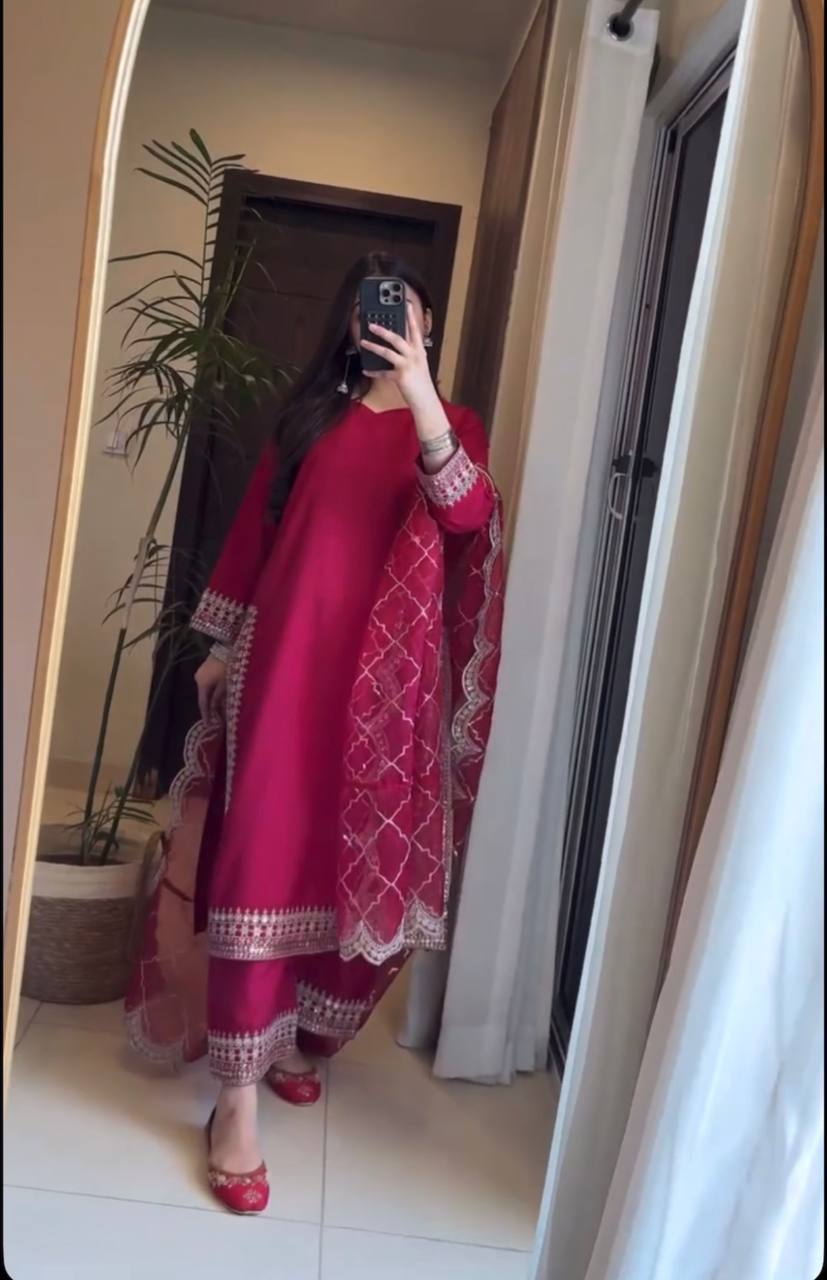 Delightful Pink Color Sequins Embroidered Pakistani Style Salwar Suit