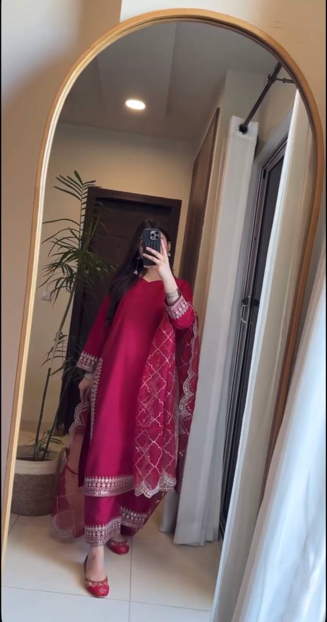 Delightful Pink Color Sequins Embroidered Pakistani Style Salwar Suit