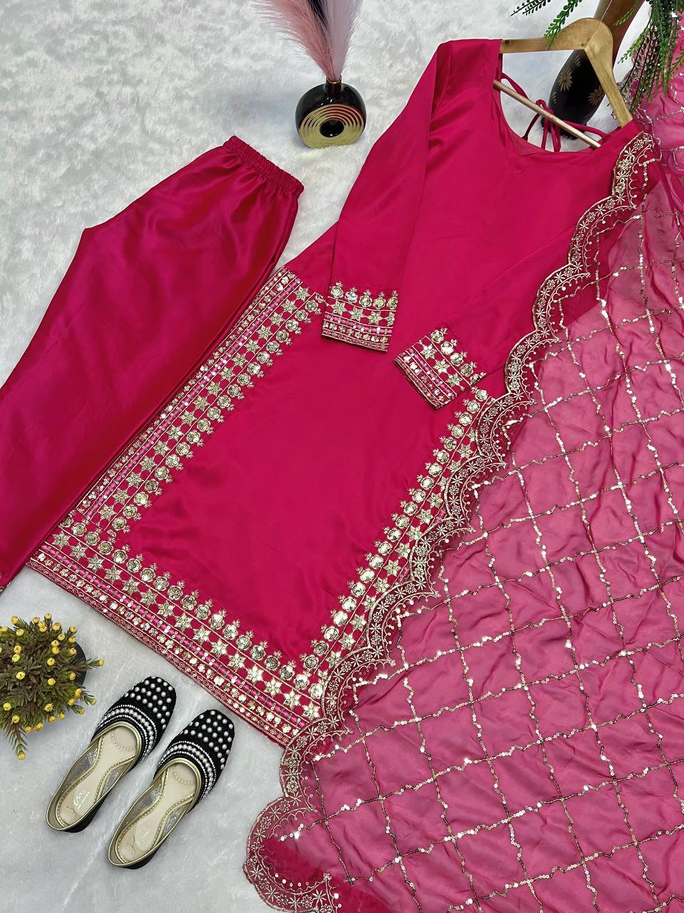 Delightful Pink Color Sequins Embroidered Pakistani Style Salwar Suit