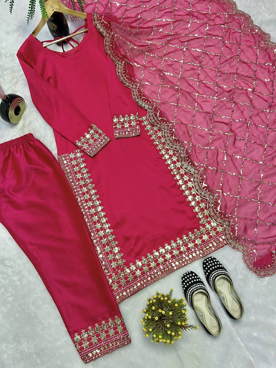 Delightful Pink Color Sequins Embroidered Pakistani Style Salwar Suit