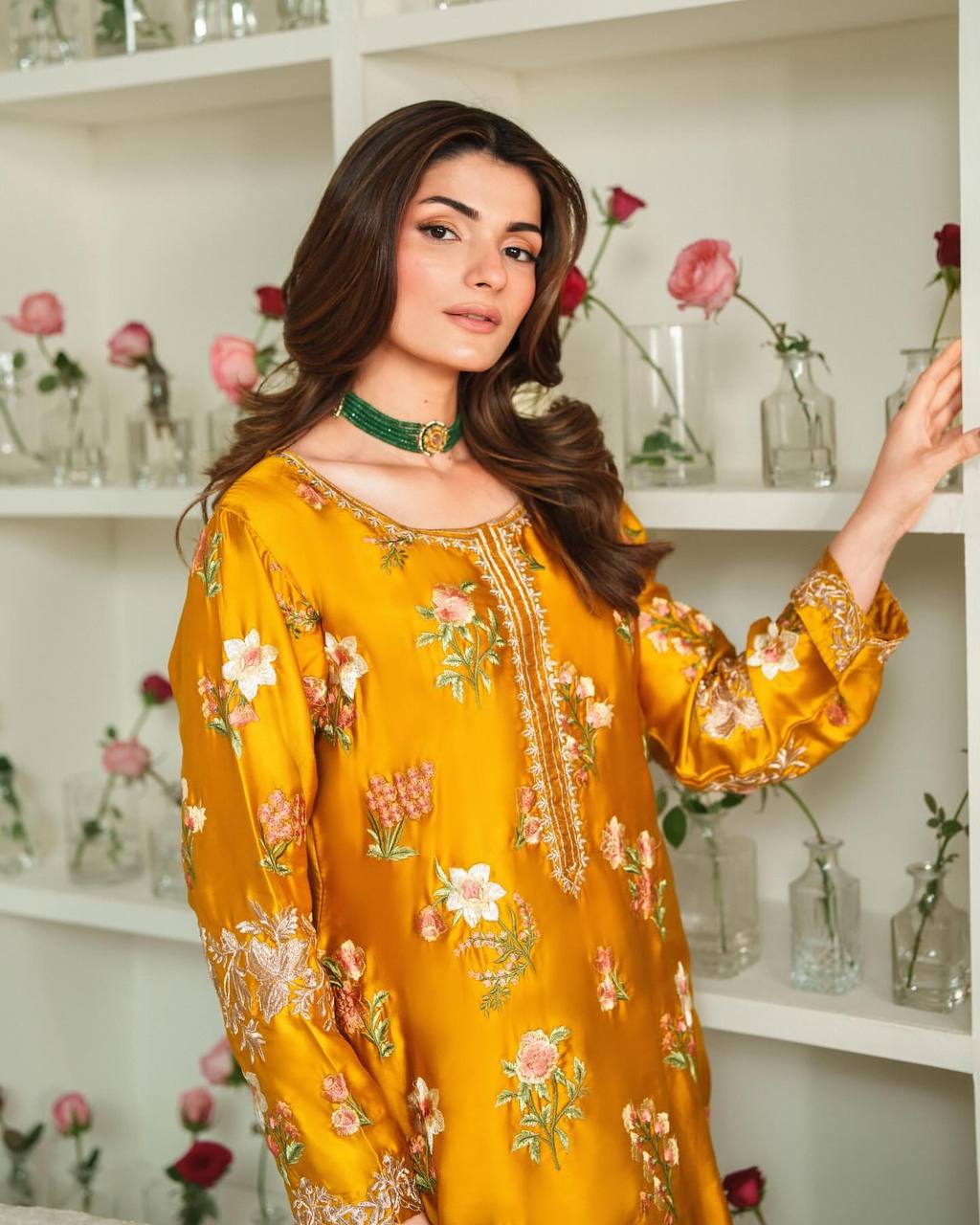 Ceremony Wear Yellow Color Natural Crepe Silk Elegant Embroidery and Sequin Work Palazzo Suit