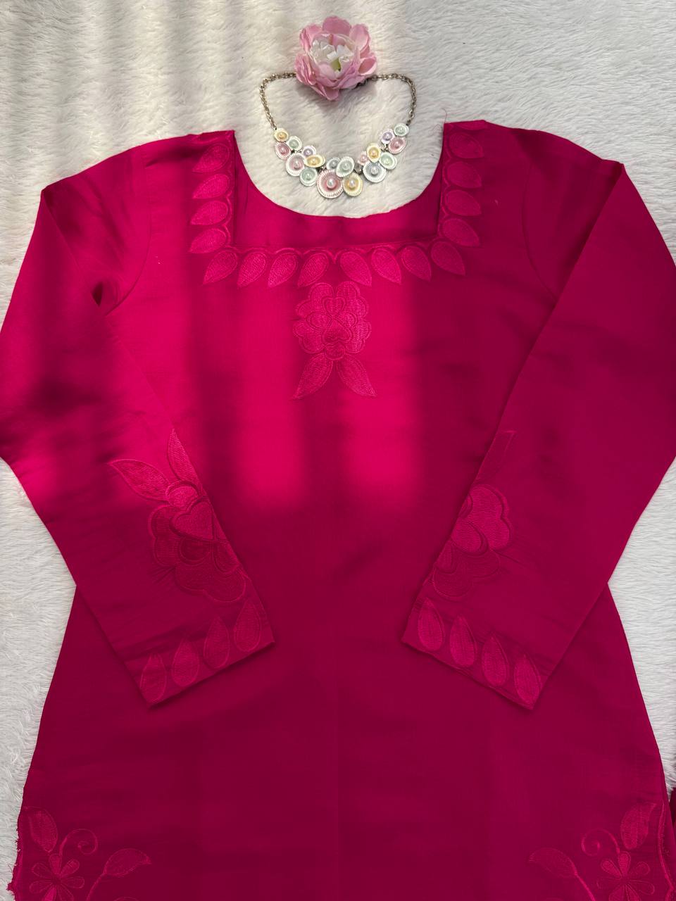 Charming Pink Color Roman Thread With Sequence Work Palazzo Suit ...