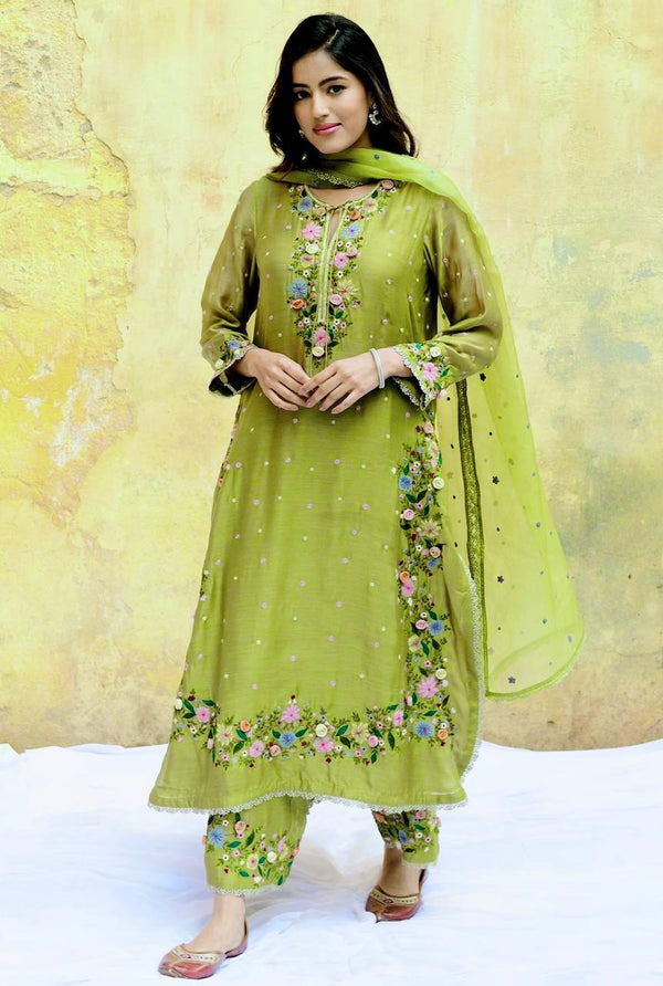 Festive Wear Green Color Heavy Faux Georgette  Rich 5mm Embroidery Sequin Work Palazzo Salwar Suit