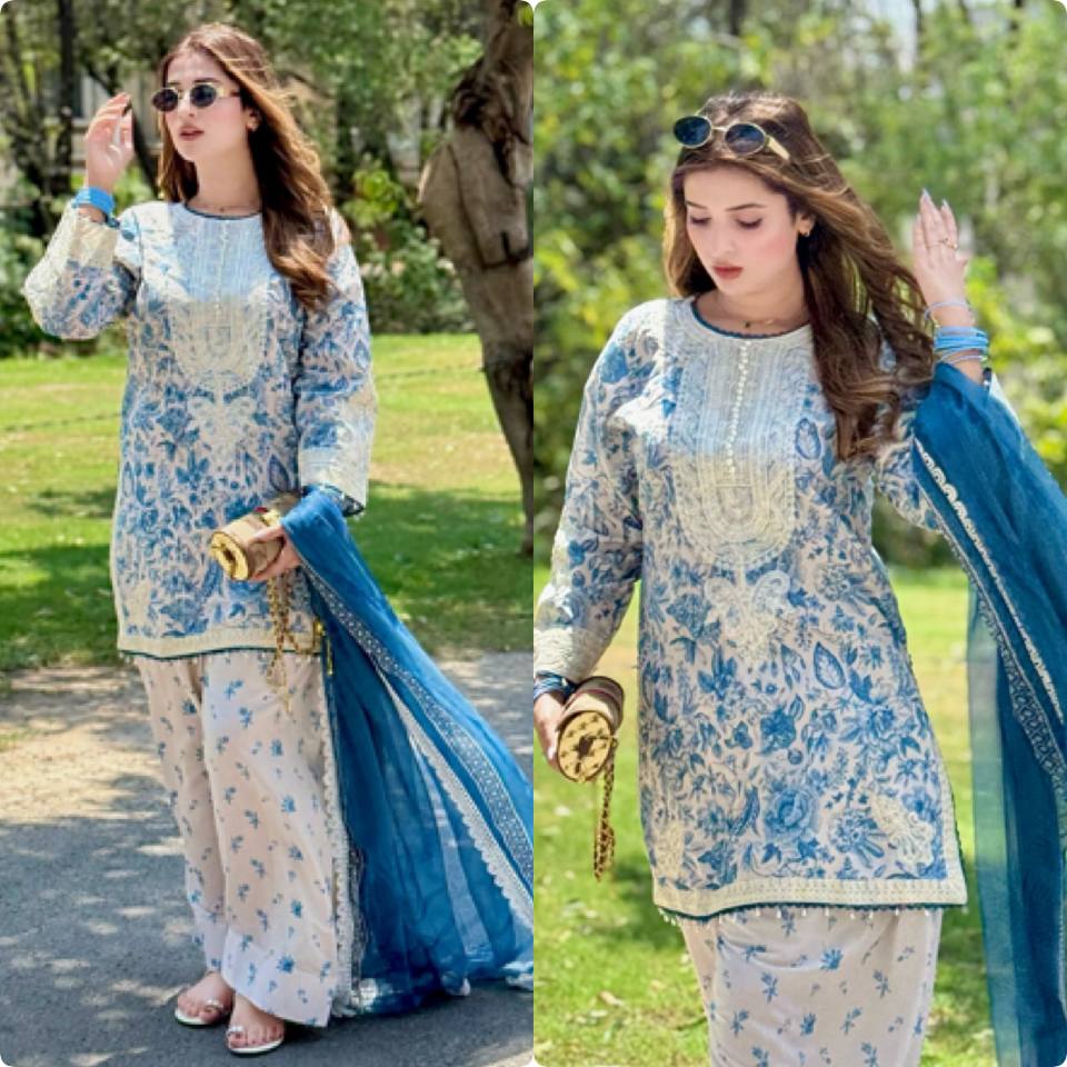 Functions Wear Blue Color Pure Natural Crepe And Digital Print With Delicate Embroidery Work Palazzo Suit