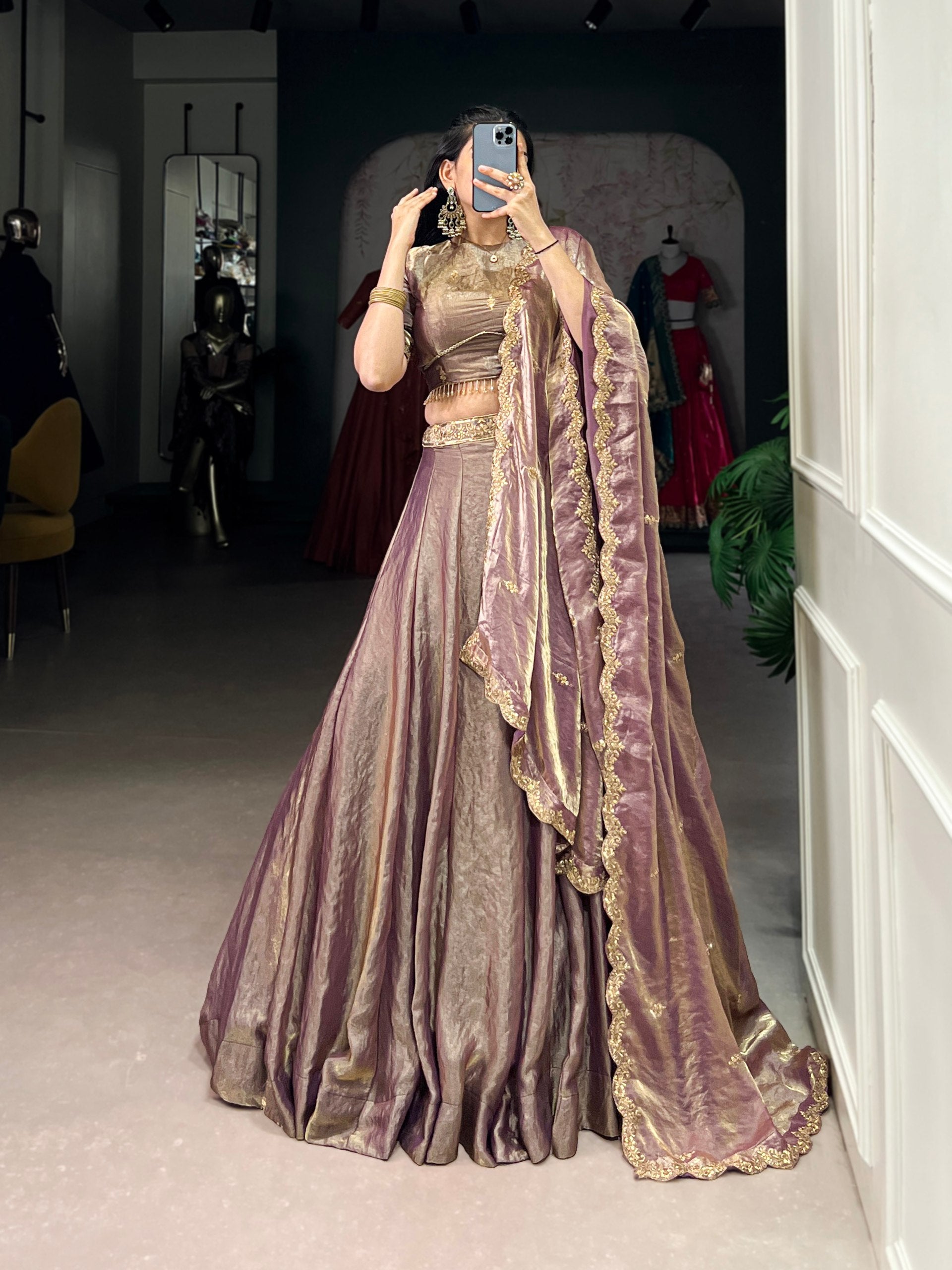Designer Pastel Onion Color Embroidered Sequences Work Lehenga Choli