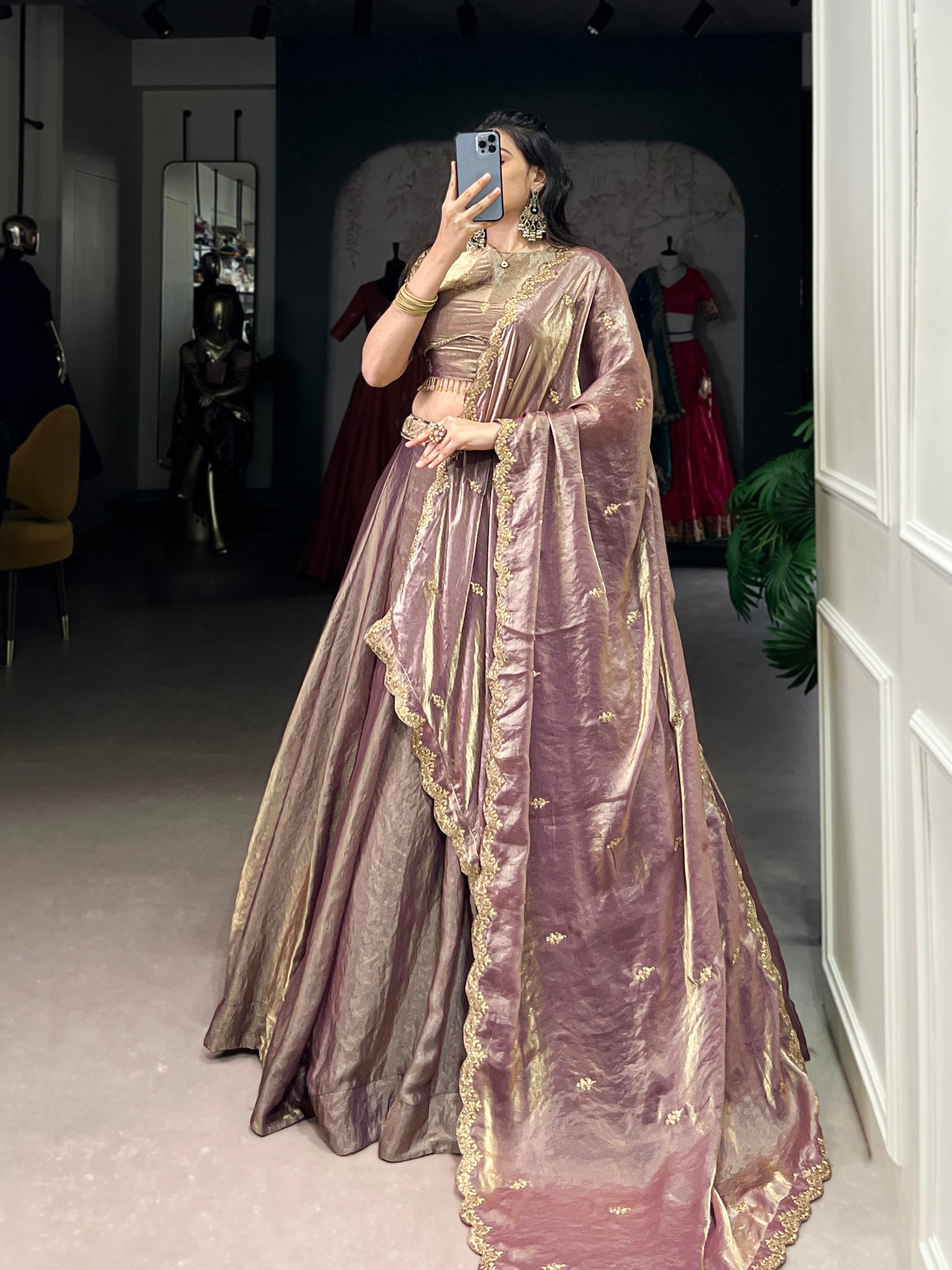 Designer Pastel Onion Color Embroidered Sequences Work Lehenga Choli