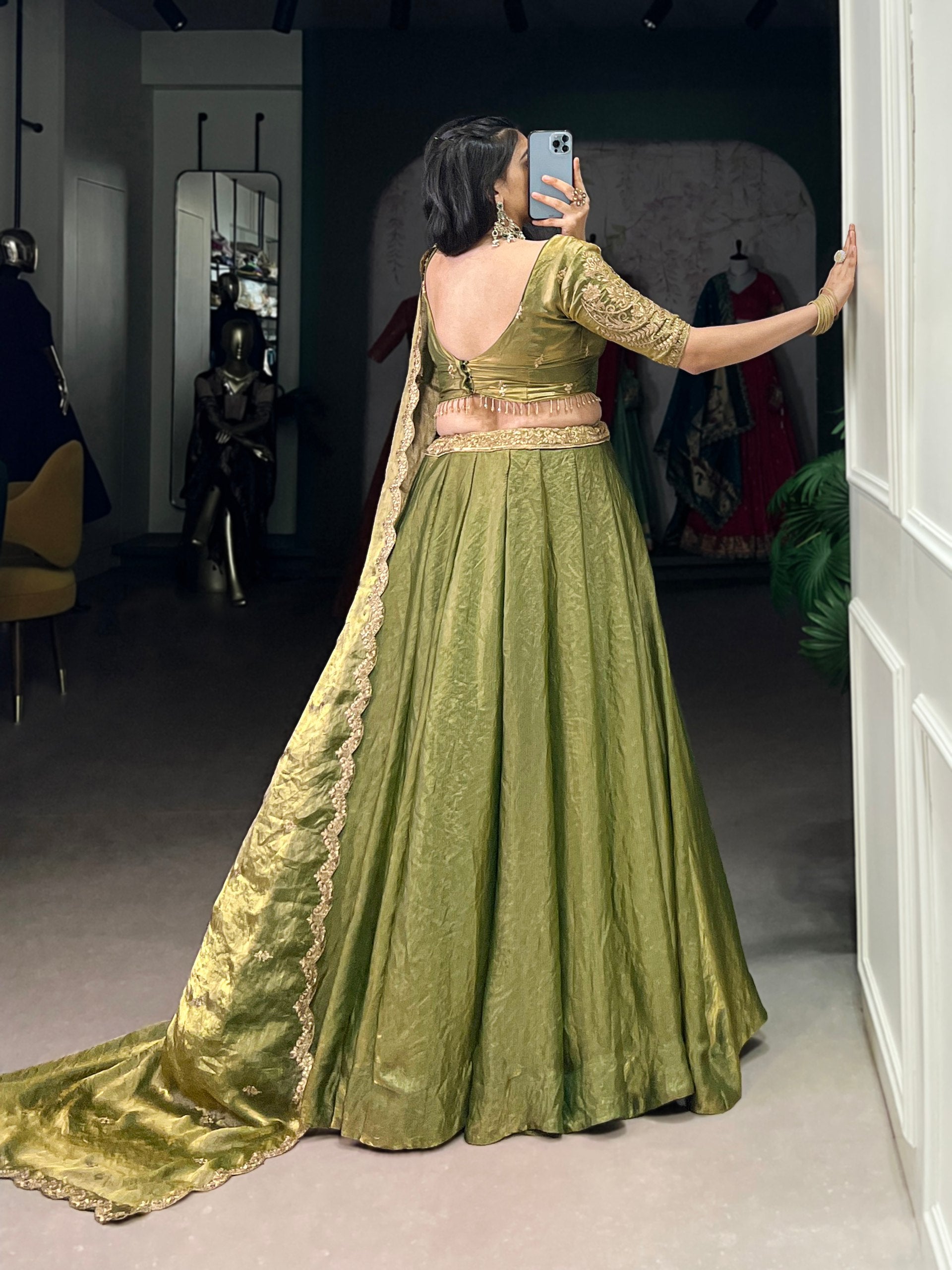 Designer Pastel Mehndi Color Embroidered Sequences Work Lehenga Choli