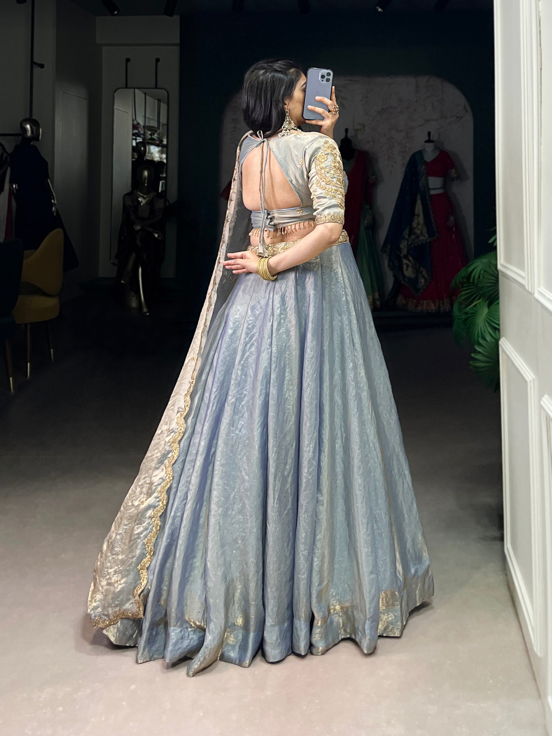 Designer Pastel Grey Color Embroidered Sequences Work Lehenga Choli