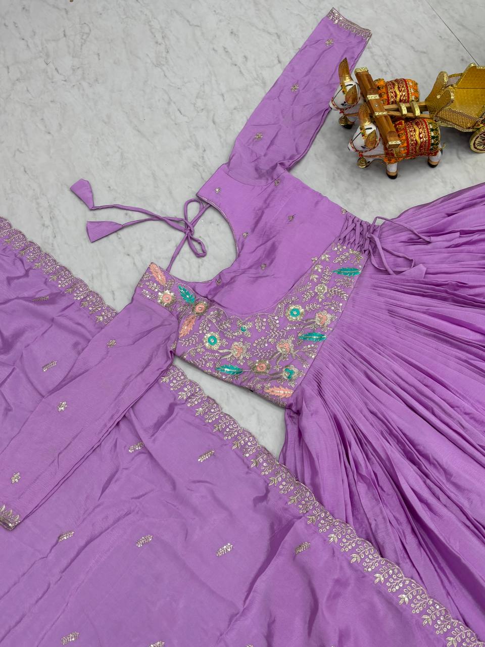 Mesmerizing Lavender Color Pure Chinon With Heavy Sequence And Thread Work Gown