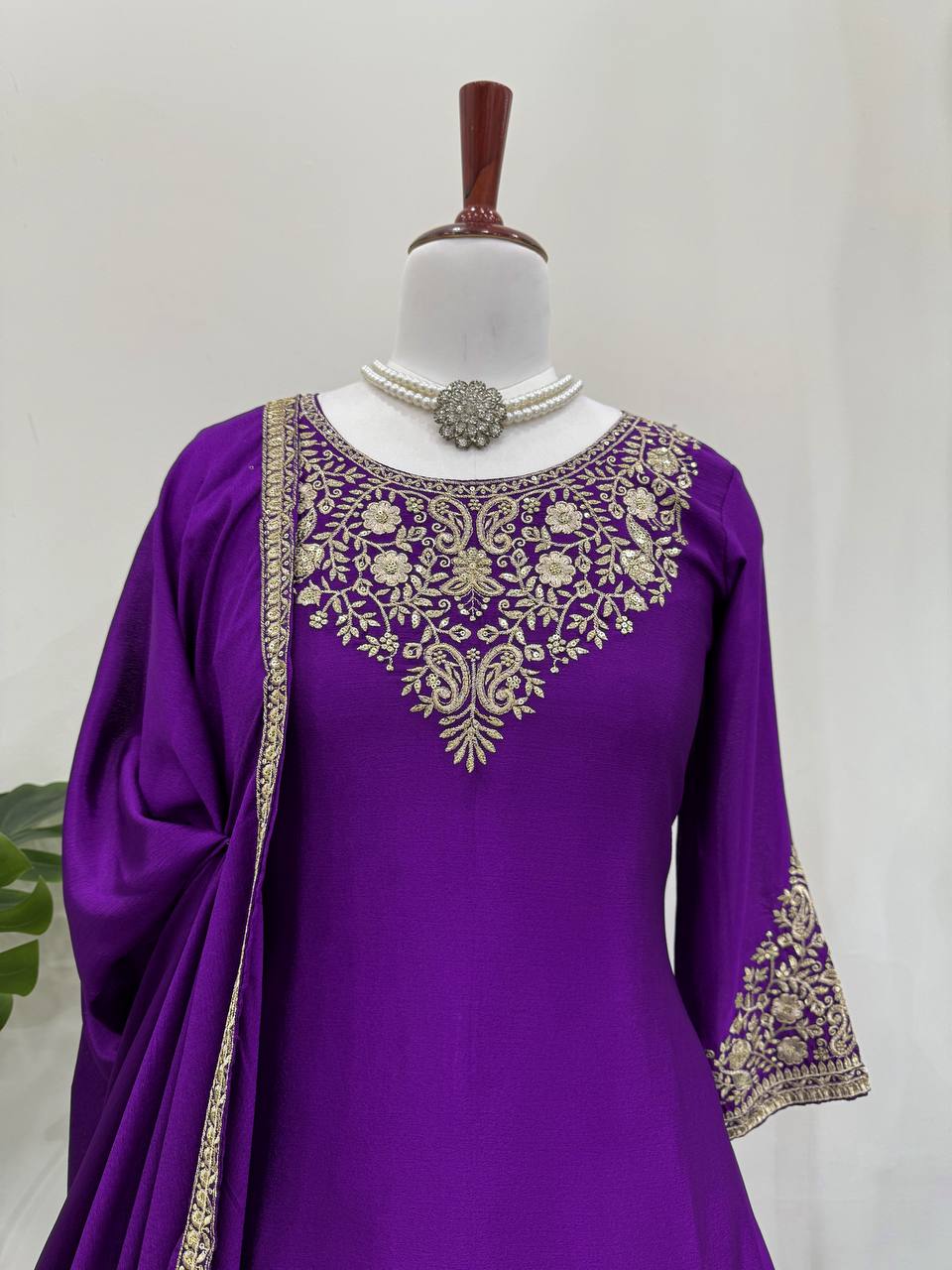 Function Wear Purple Color Soft Chinon Silk Beautiful Thread Embroidery With Sequin Work Lehenga Suit