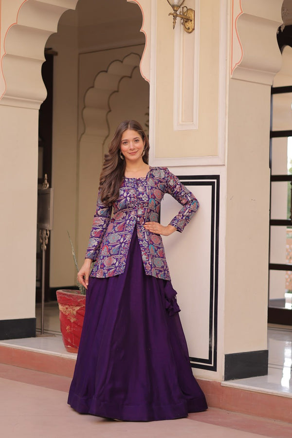 Designer Festive Wear Purple Color Vichitra SIlk Lehenga With Jacquard Top