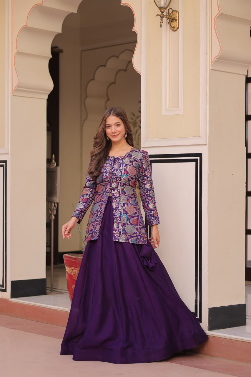 Designer Festive Wear Purple Color Vichitra SIlk Lehenga With Jacquard Top