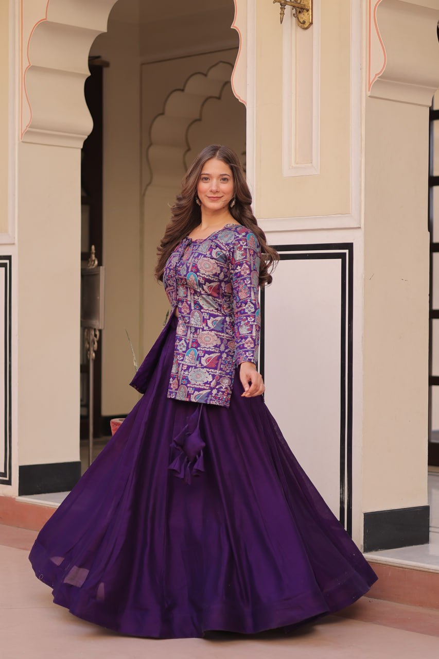 Designer Festive Wear Purple Color Vichitra SIlk Lehenga With Jacquard Top